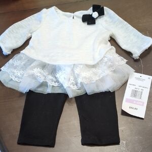 Rare Editions White Baby Dress Set With Black Leggings